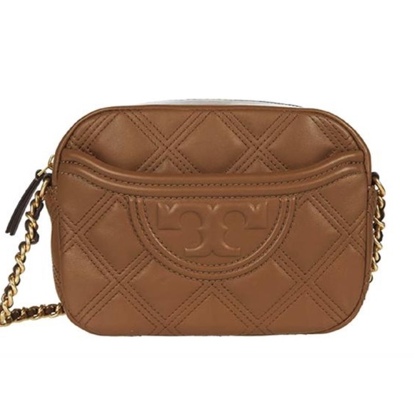 Tory Burch Handbags - Tory Burch Fleming Stitch Quilted Soft Leather Camera Bag In Tiramisu.